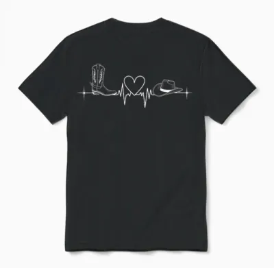 Line Dance Heartbeat Ecg Pulse Line Dance Unisex T-Shirt - Black