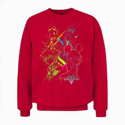 Disney Kingdom Hearts Main Characters Neon Line Art Portrait Unisex Sweatshirt - Red