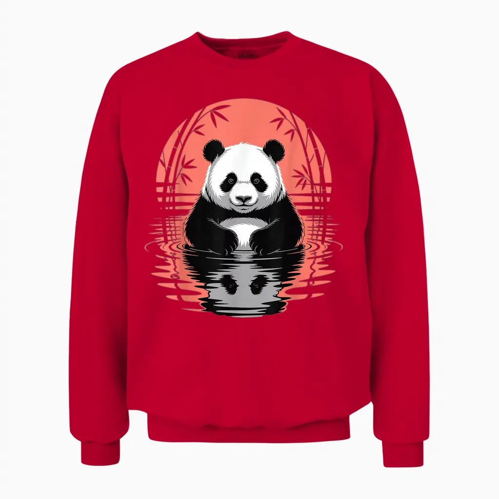 Retro Panda Bär ästhetische Grafik Herren Damen Lustiger Panda Unisex Sweatshirt in Red