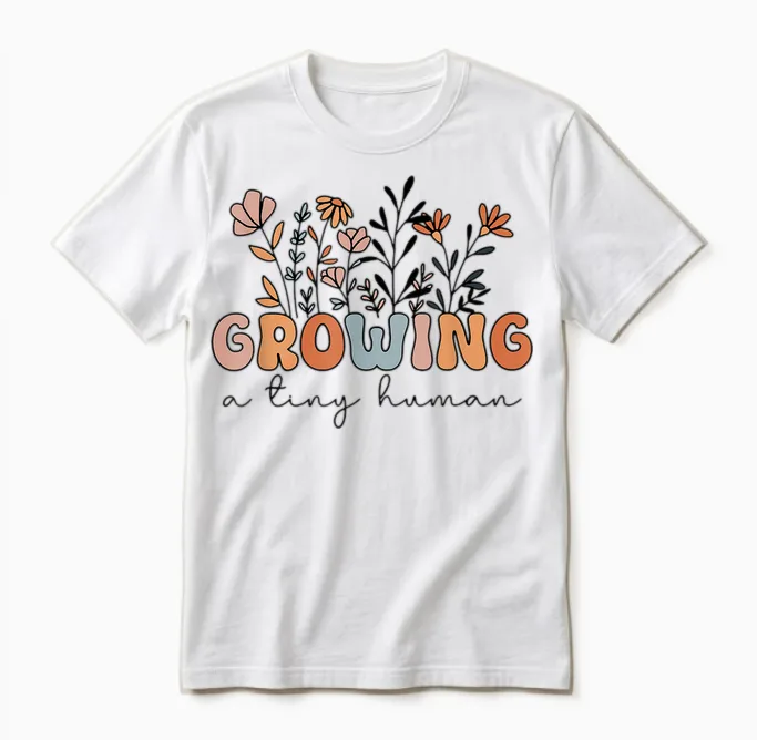 Growing a Tiny Human, Flowers Annonce Drôle De Bébé Unisex T-Shirt in White
