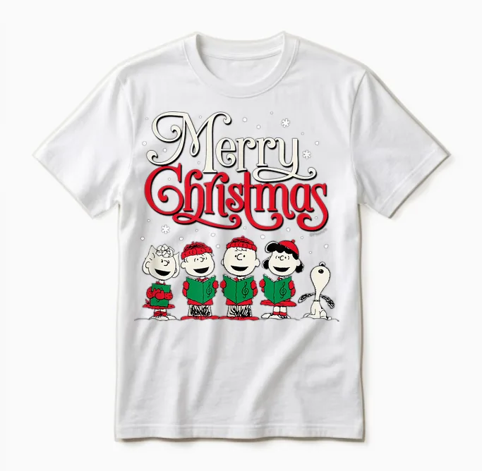 Peanuts - Snoopy Charlie Linus Sally Merry Christmas Choir Unisex T-Shirt in White