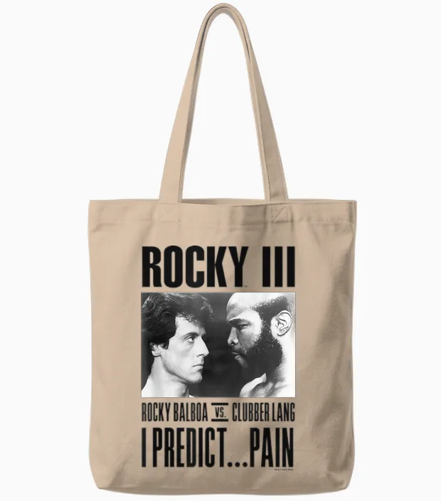 Rocky Iii I Predict Pain Rocky vs Clubber Lang Panel T-Shirt, Grey, S Tote Bags in Natural