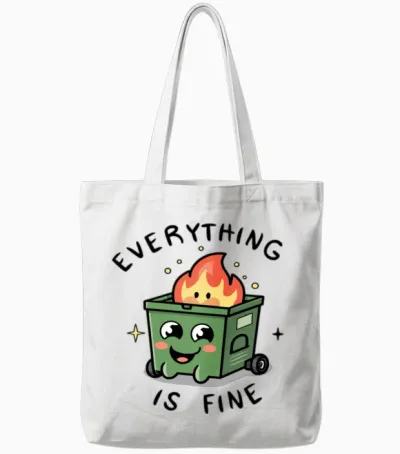 Cute Positive Dumbster Fire Sarcastic Tote Bags - White