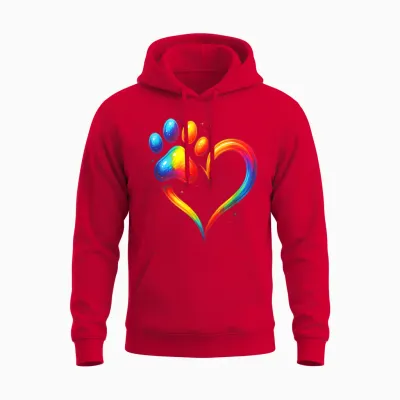 Bunte Hundepfote Tierliebhaber Aquarell Pfote Unisex Hoodie - Red