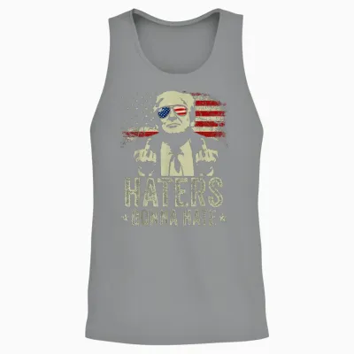 Funny Haters Gonna Hate President Donald Trump Middle Finger T-Shirt, Black Unisex Tank Top - Sport Grey