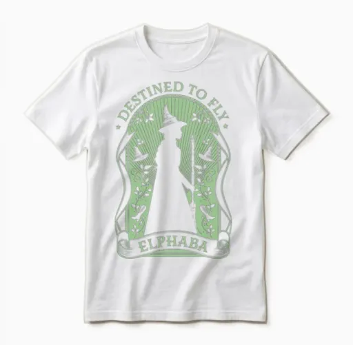 Wicked Elphaba Design with Quote Destined to Fly Unisex T-Shirt in White