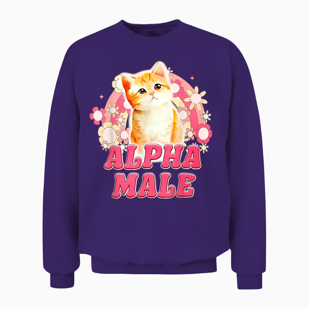 Alpha Male Cat Kitten Funny for Men Women Unisex Sweatshirt in Purple