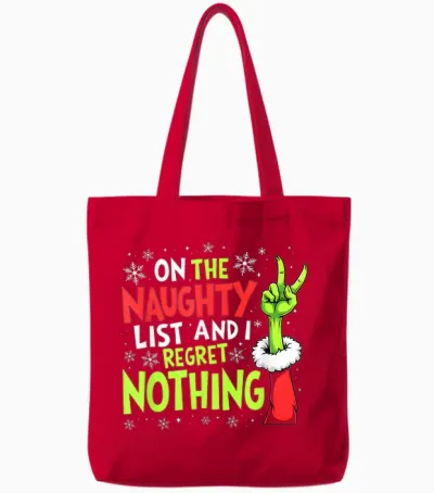 Funny Naughty List Christmas Holiday 2025 Family Matching Tote Bags - Red