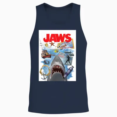 Jaws 50th Anniversary Poster Amity Island Collage 2-Sided Unisex Tank Top - Navy