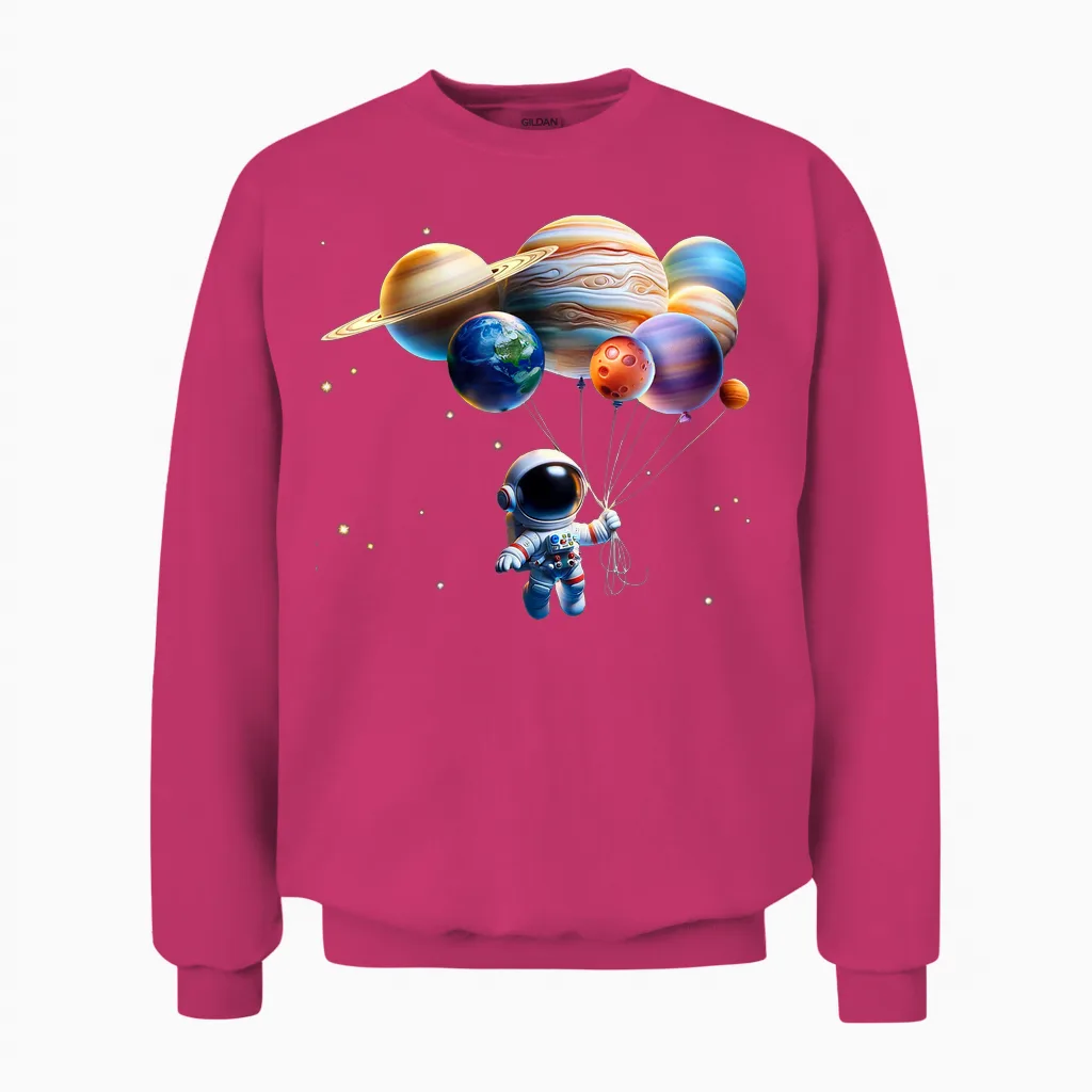 Funny Astronaut Planets Gift Men Women Kids Astronomy Space Unisex Sweatshirt in Heliconia