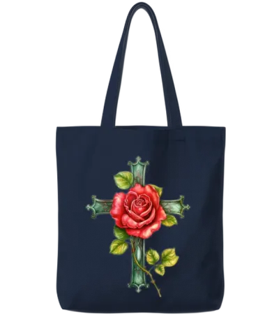 Rose Cross Tote Bags - Navy