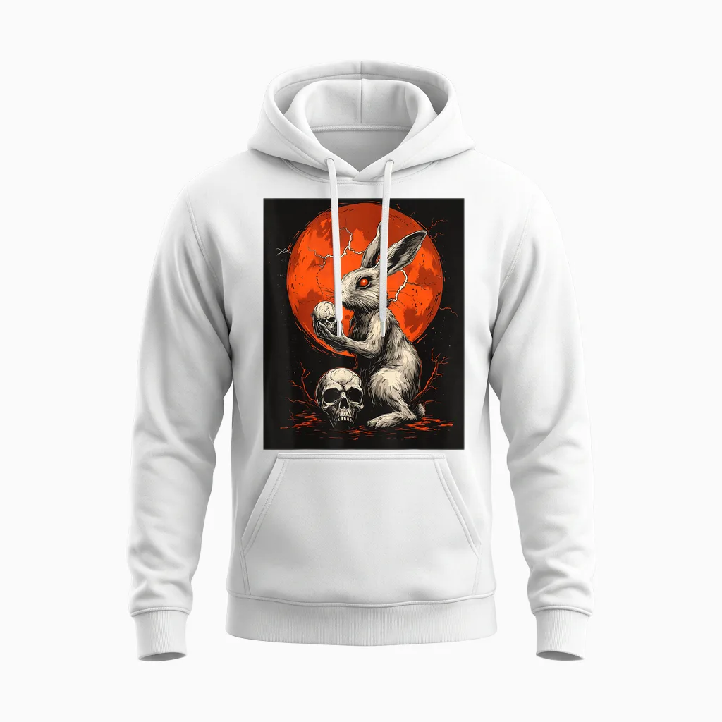 Kaninchen Totenkopf Mond Herren Gothic Damen Totenkopf Hase Unisex Hoodie in White