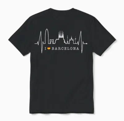 Barcelona Skyline Spanien Herzschlag Fan I Love Barcelona Unisex T-Shirt - Black