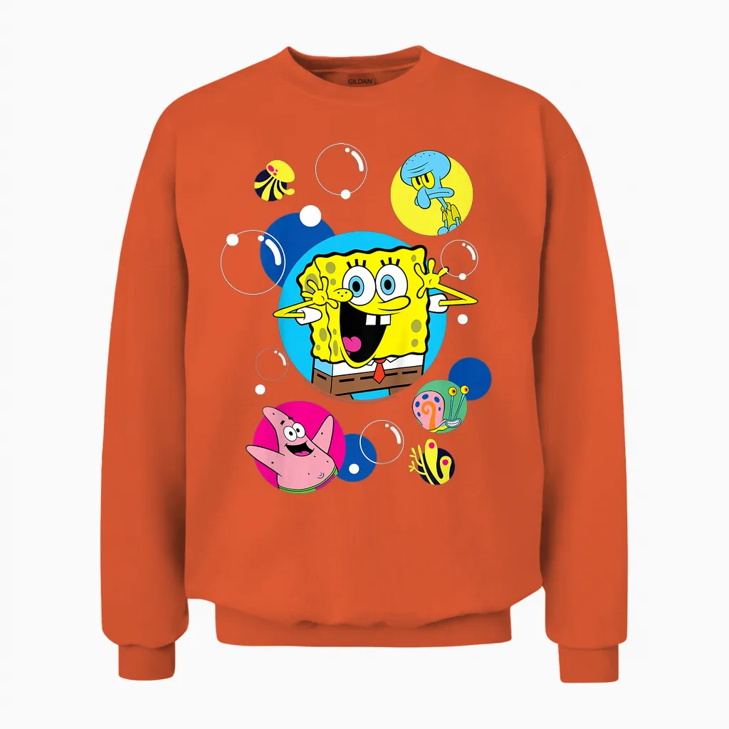 Spongebob Squarepants and Co in Bubbles Kids T-Shirt, Black, 2 Unisex Sweatshirt in Orange