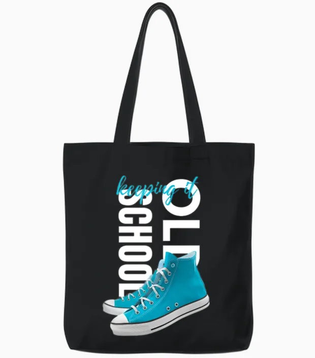 Keeping It Old School, Retro Sneakers Tote Bags - Black