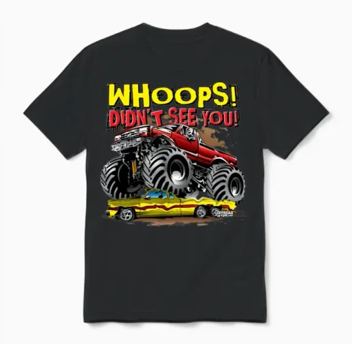 Monster Truck Whoops Red Kids & Baby Gift Unisex T-Shirt in Black