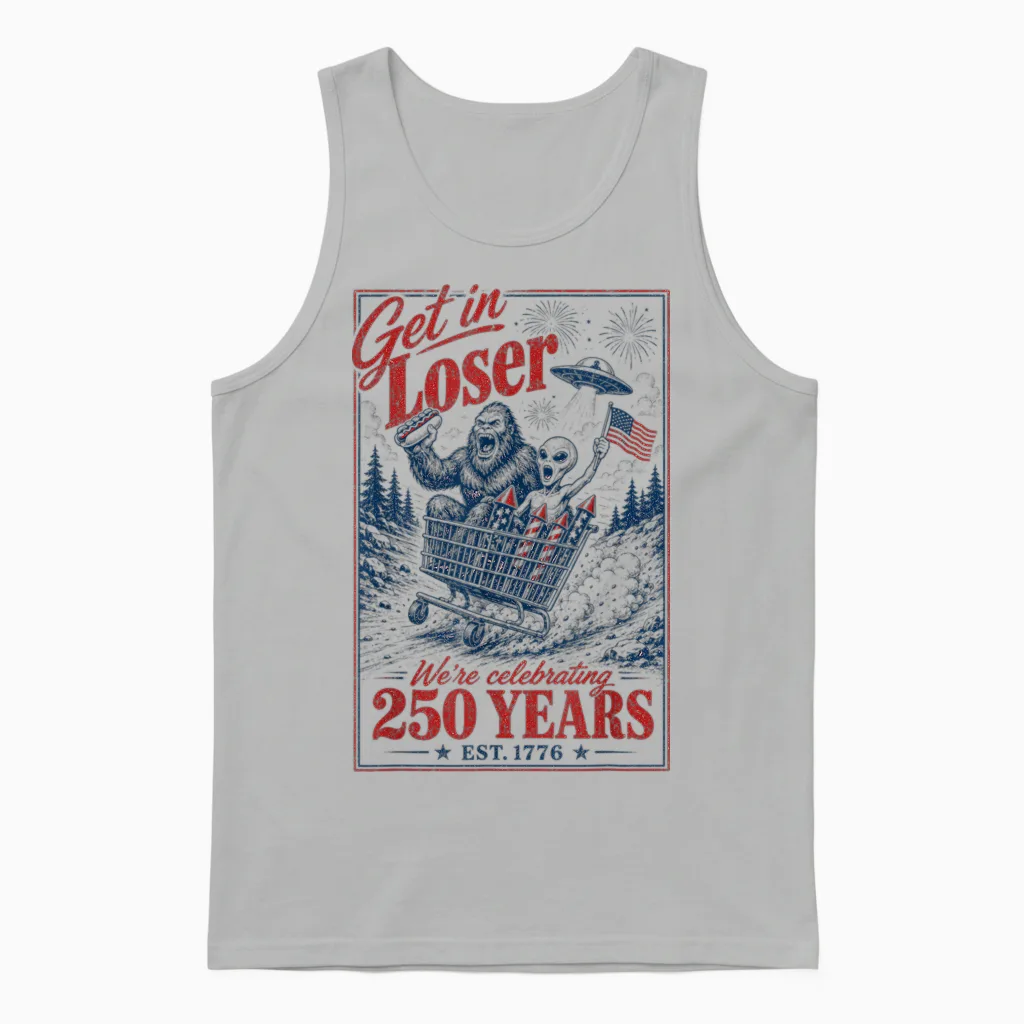 250 Years 250th Anniversary Usa July 4th Bigfoot Alien Unisex Tank Top in Ash