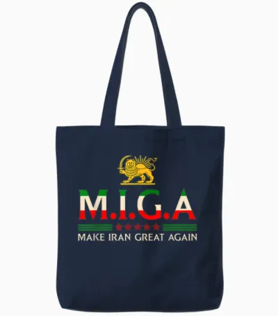 Iranian Shirt Make Iran Great Again Emblem of Iran Miga Tote Bags - Navy