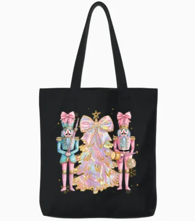 Coquette Christmas Tree Pink Nutcrackers Women Kids Girls Tote Bags - Black