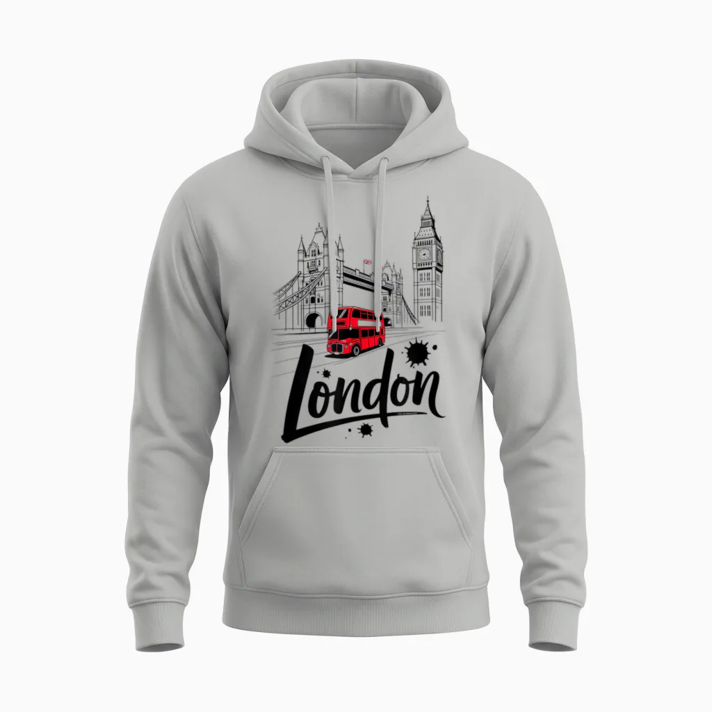 Rotes T-Shirt Mit Motiv „london Bus Tower Bridge“, Britisches Souvenir Unisex Hoodie in Ash