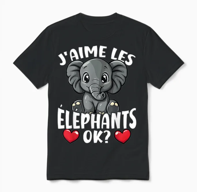 I Love the Elephants Ok? Cute Elephant T-Shirt, Black, S Unisex T-Shirt in Black