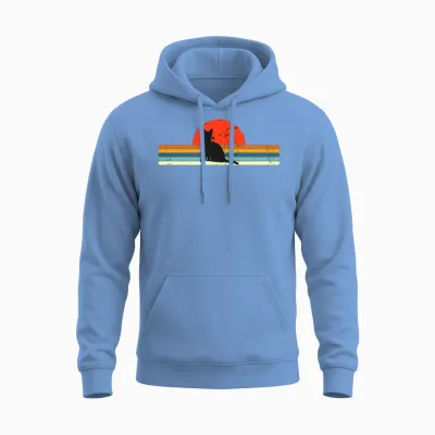 Cat Vintage Retro Sunset Unisex Hoodie - Carolina Blue