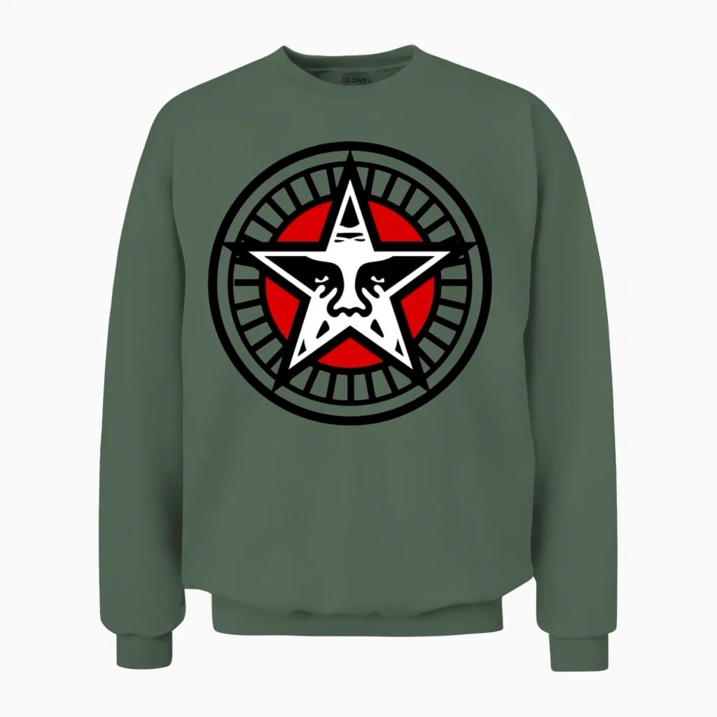 Obey Star Face Unisex Sweatshirt in Military Green