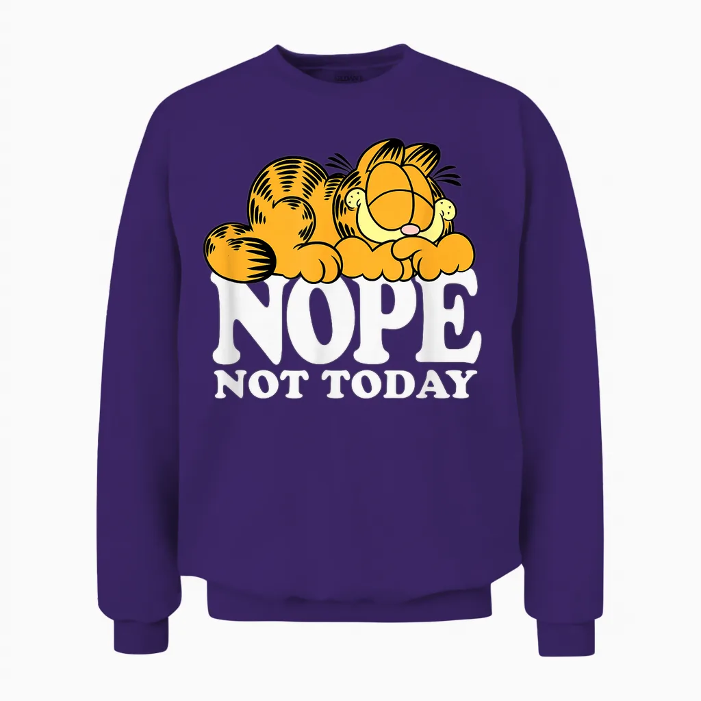 Garfield Nope Not Today Lazy Cat Bold Logo T-Shirt - Unisex-Adults, Unisex-Kids - Black - Short Sleeve - T-Shirt - Novelty T-Shirts Unisex Sweatshirt in Purple