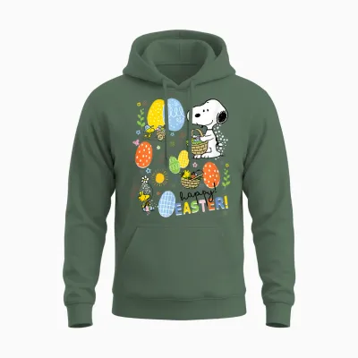 Snoopy & Woodstock Merry Easter Grid Unisex Hoodie - Military Green