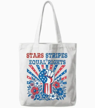 Stars Stripes and Equal Rights 4th July Patriotic Activist Tote Bags - White