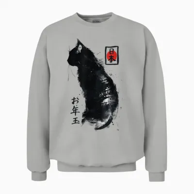 Japanese Ink Japan Lover Anime Manga Black Cat Ink Japan Cat Unisex Sweatshirt - Ash