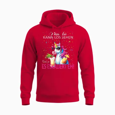 Unicorn Bin Da Kann Losgehen Und Ja Es Escaliert Eh Costume T-Shirt, Black, S Unisex Hoodie - Red
