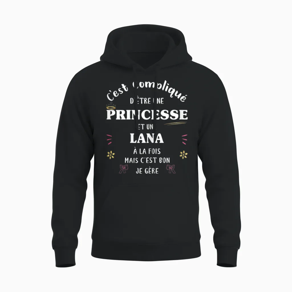 Women's Princess Humour Gift Personalized Name Lana Unisex Hoodie in Black