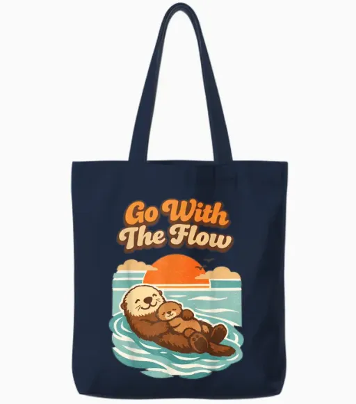 Go with the Flow Sea Otter Retro Animal Tote Bags in Navy