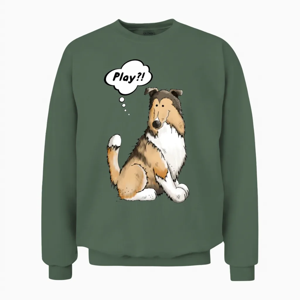 Play Collie - Dog - Dogs - Gift - Cartoon Unisex Sweatshirt in Military Green