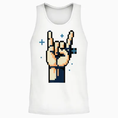 Pixel Rock Horn Hands - 8-Bit Retro Metal Gesture Unisex Tank Top - White