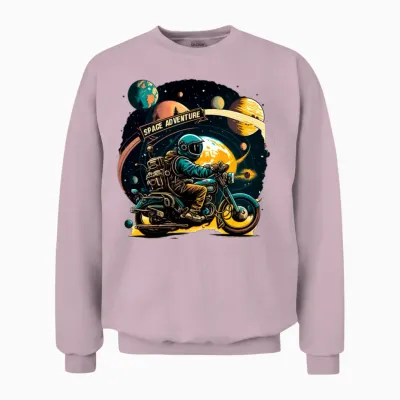 Funny Astronaut on Motorcycle Unisex Sweatshirt - Light Pink
