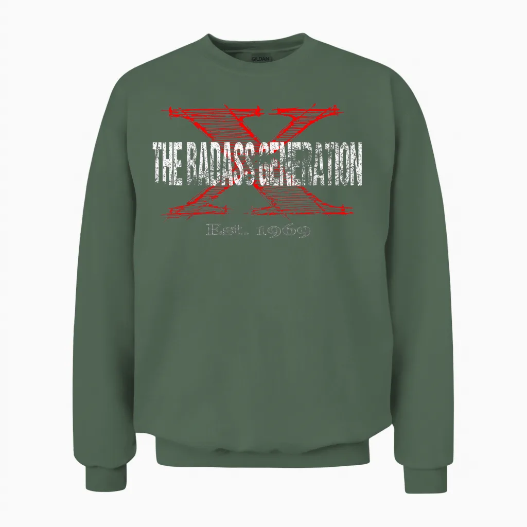 Gen X 1969, Retro-Generation Xer Unisex Sweatshirt in Military Green