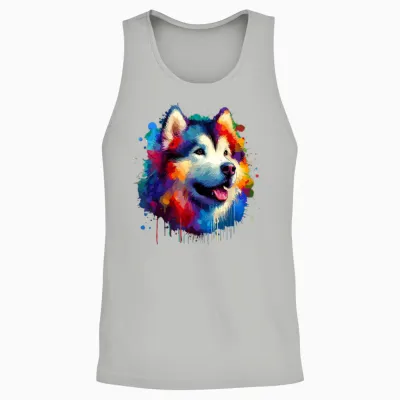 Colorful Splash Art Alaskan Malamute Unisex Tank Top - Ash