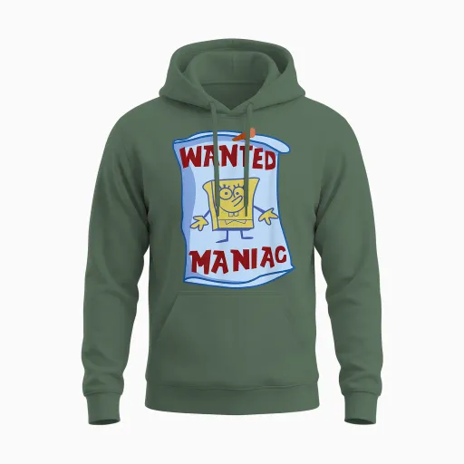 Mademark X Spongebob Squarepants - Spongebob Squarepants - Wanted: Maniac Unisex Hoodie in Military Green