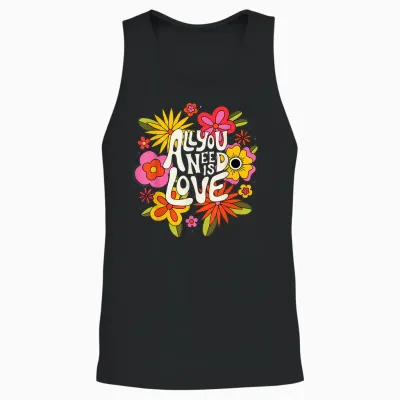 The Beatles - All You Need Is Love Retro Flowers T-Shirt, Black Unisex Tank Top - Black