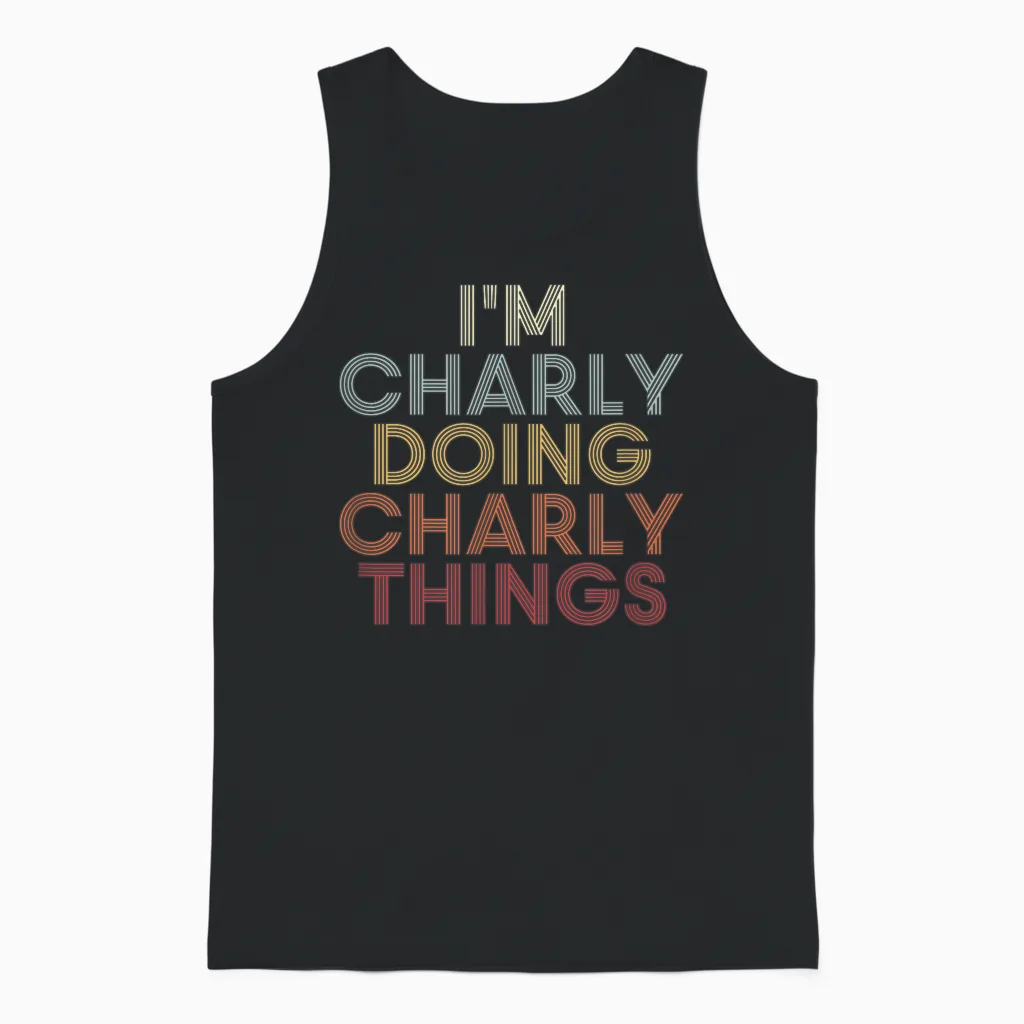 Charly Name Charly Personalized Name First Given Unisex Tank Top in Black