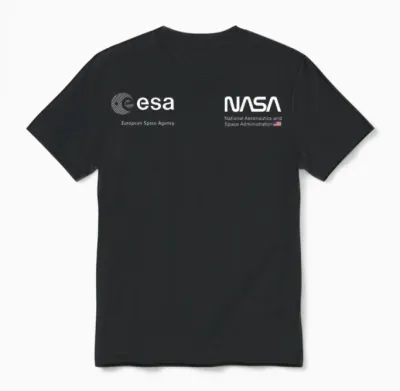 Nasa Worm and Esa Logo Famous and Classic T-Shirt, Black Unisex T-Shirt - Black