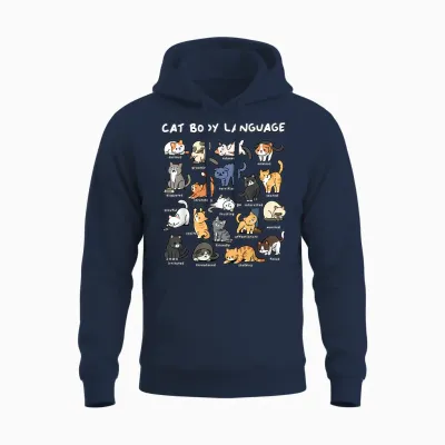 Cat Body Language Cute Cat Lover Kawaii Unisex Hoodie - Navy