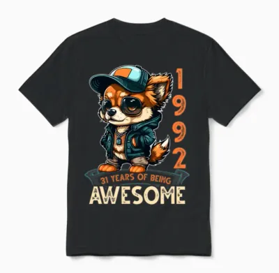 31st Vintage 1992 Puppy 31 Years Unisex T-Shirt - Black
