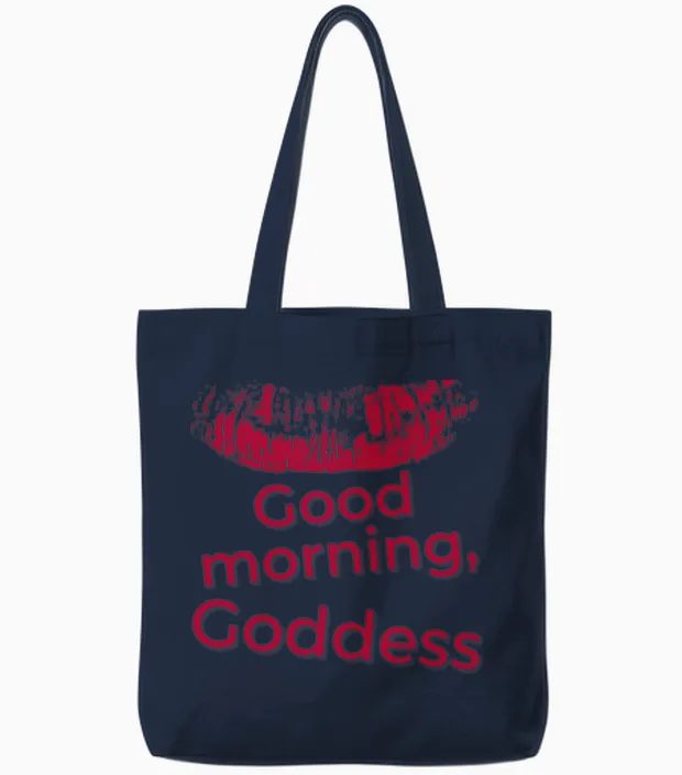 Good Morning Goddess Tote Bags in Navy