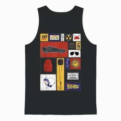 Back to the Future 35th Anniversary Icon Panels T-Shirt, Black, S Unisex Tank Top - Black