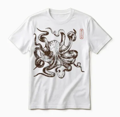 Japanese Aesthetic Retro Vintage Octopus Octopus Unisex T-Shirt - White