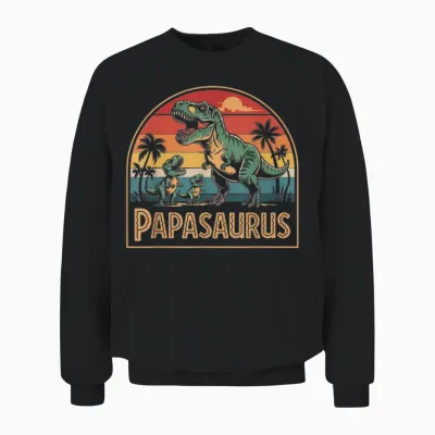 Herren Papasaurus T-Rex Dinosaurier Papa Und Vater Mit 2 Kindern Unisex Sweatshirt - Black