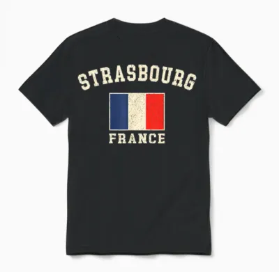Vintage Straßburg Frankreich Französische Flagge Souvenir Retro Grafik Unisex T-Shirt - Black